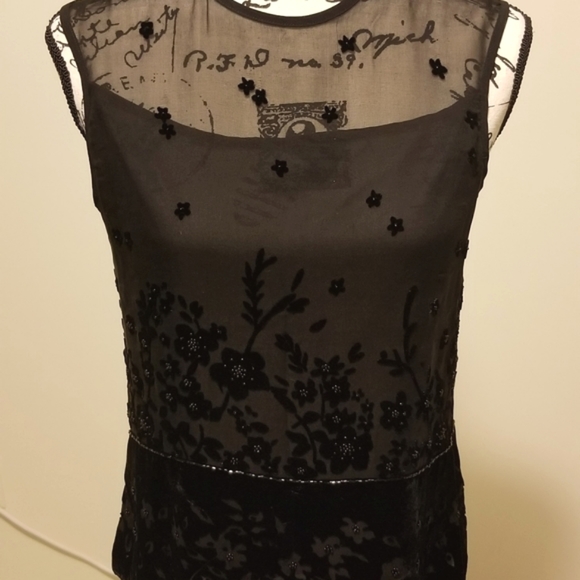 Black silk and velvet sleeveless top - Picture 2 of 10